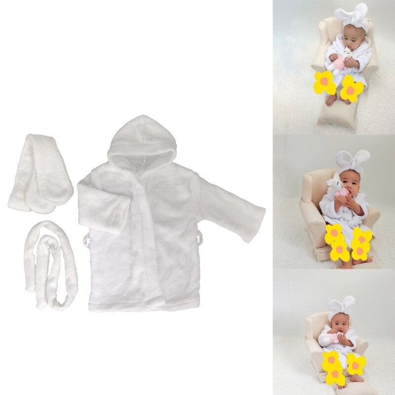 Baby Bathrobe with Belt & Headband Photography Outfit Photo Props for Boys Girls DropShipping