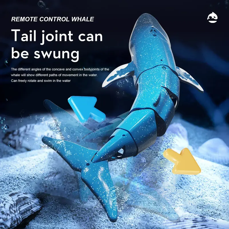 ของเล่นไฟฟ้าชาร์จได้กันน้ำฉลาม2.4กรัมที่สามารถฉีดน้ำจำลองปลาวาฬ Sway RC ของเล่นเด็กกลางแจ้ง