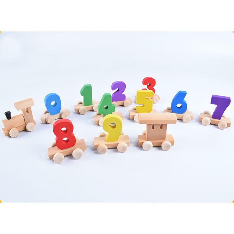 번호 기차 장난감 12 조각 번호 기차 트랙 액세서리 세트 나무 기차 세트 번호 기차 자동차 어린이 몬테소리 교육