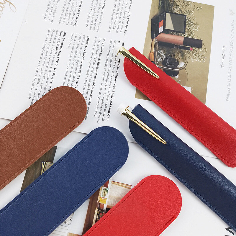 Black Rectangle Multi-color Multi-style Can Be Fixed Enterprise LOGO Pu Leather Pen Ballpoint Pen Cover Wholesale
