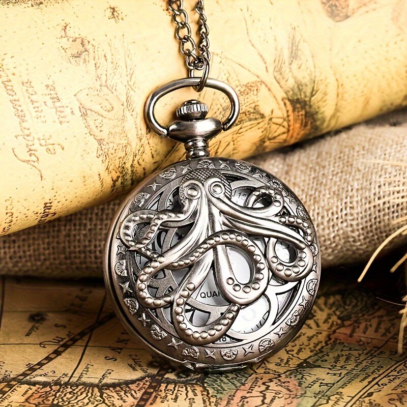 New Fashion Retro Hollow Carved Octopus Pocket Watch, Nurse Doctor Hanging Watch, Keychain Hanging Watch