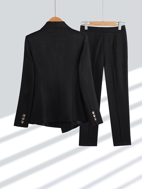 Conjunto de Blazer ajustado con muescas para mujer, abrigo Irregular con un solo botón y pantalones de lápiz, 2 piezas, primavera y otoño