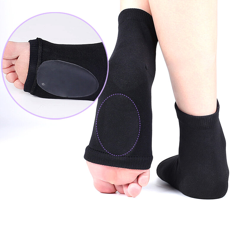 Arch tampa de apoio para os pés planos, macio elástico gel pad plantar fascite meia calcanhar esporas alívio da dor 1 par