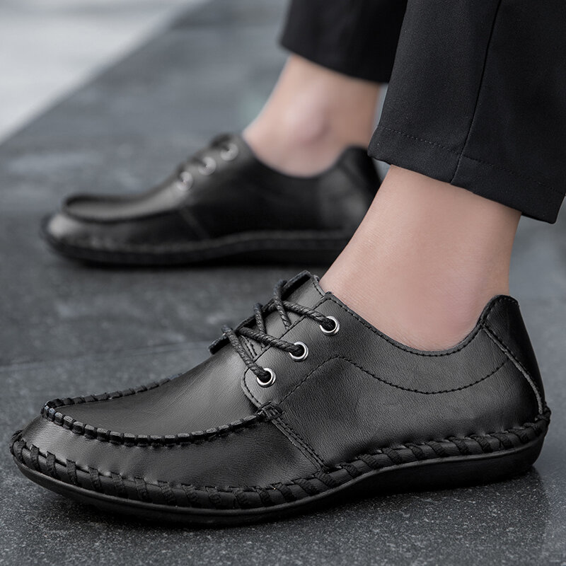 Cowhide leather men shoes Lace Up Oxfords Shoes for Men Non-Slip Soft Sole Men's Genuine Leather Shoe Flats men Casual Shoes