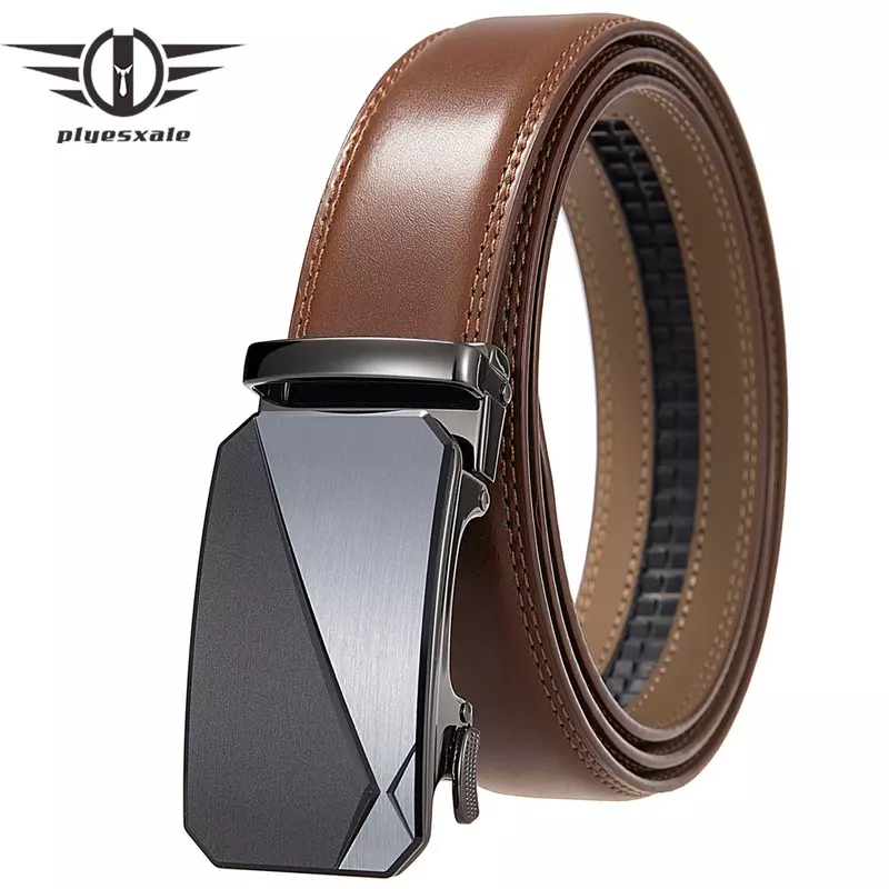Plyesxale 3.5cm Width Dark Brown Man Belts Luxury Designer Automatic Buckle Belt For Men Top Quality Mens Formal Belts B1245