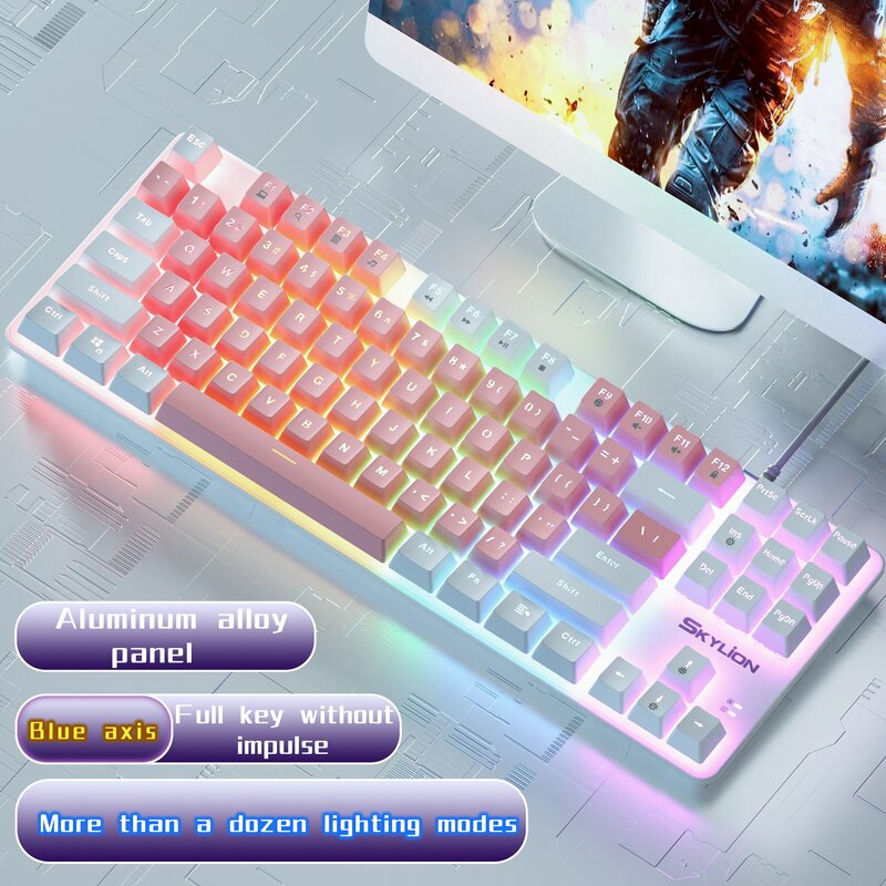 แป้นพิมพ์กลแบบมีสาย H87ของ skylion 10ชนิดของแสงที่มีสีสันการเล่นเกมและสำนักงานสำหรับ Microsoft Windows และระบบ Apple iOS