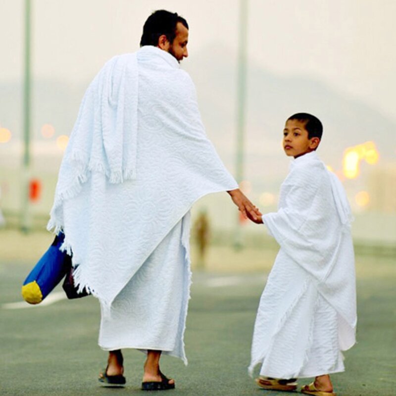 남성 Ihram 수건 Hajj & Umrah 흰색 새로운 테리 사우디 사막 드레스