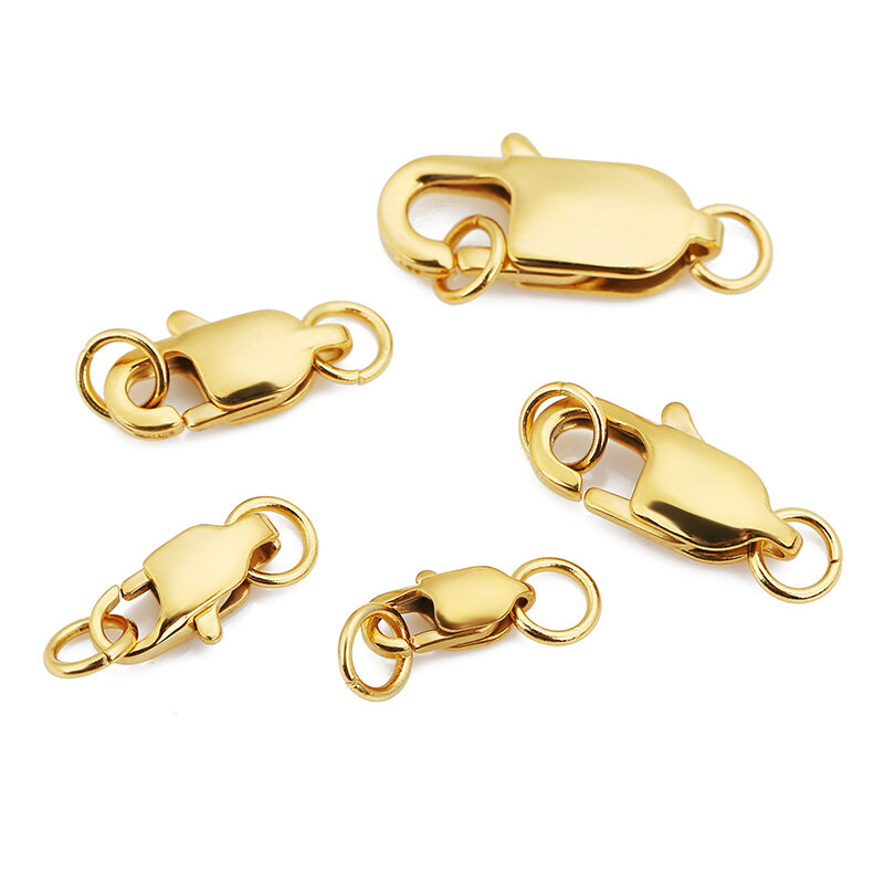 Cierres de langosta rectangulares de acero inoxidable dorado, 10 piezas, anillos de salto, ganchos, conectores para pulsera, collar, cadenas, fabricación de joyas