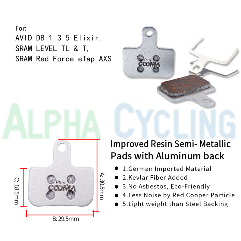 Almohadillas de freno de disco de bicicleta para SRAM DB1 DB3 DB5 SRAM LEVEL T/TLM/Ult, clase Ex Plus, resina de aleación de aluminio, 4 pares
