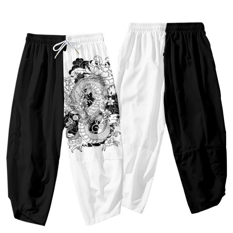 กางเกงกิโมโนญี่ปุ่นกางเกงลายดอกวินเทจกางเกงลำลองพิมพ์ลายคลื่นสไตล์ฮาราจูกุสำหรับผู้หญิงและผู้ชาย