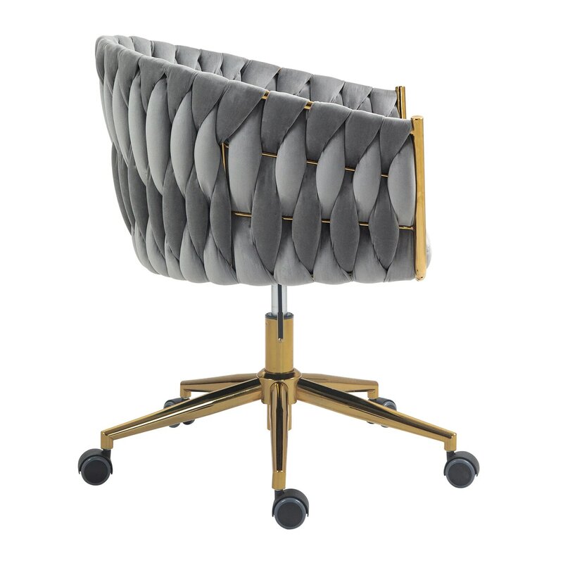 Kursi kantor anyam tangan Modern abu-abu, dengan sandaran kaki dapat diatur tinggi dan roda putar 360 ° untuk kamar tidur atau ruang tamu