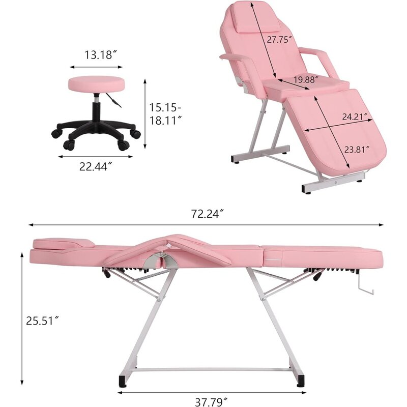 Salon masażu fotel do tatuażu łóżko estetyka z 360 obrotowym stołkiem hydraulicznym, wielofunkcyjne 3-częściowe łóżka na twarz