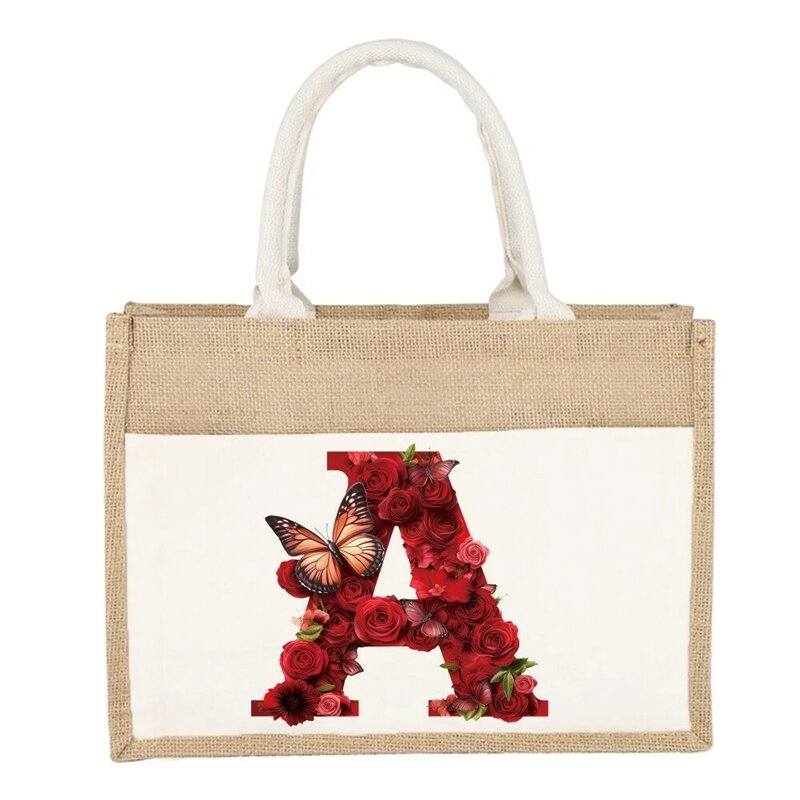 Storage Bag for Commuting Items Simple Jute Imitation Hemp Bags Red Rose Pattern Series Fashion Cotton Bags Jute Sub Hemp Bag