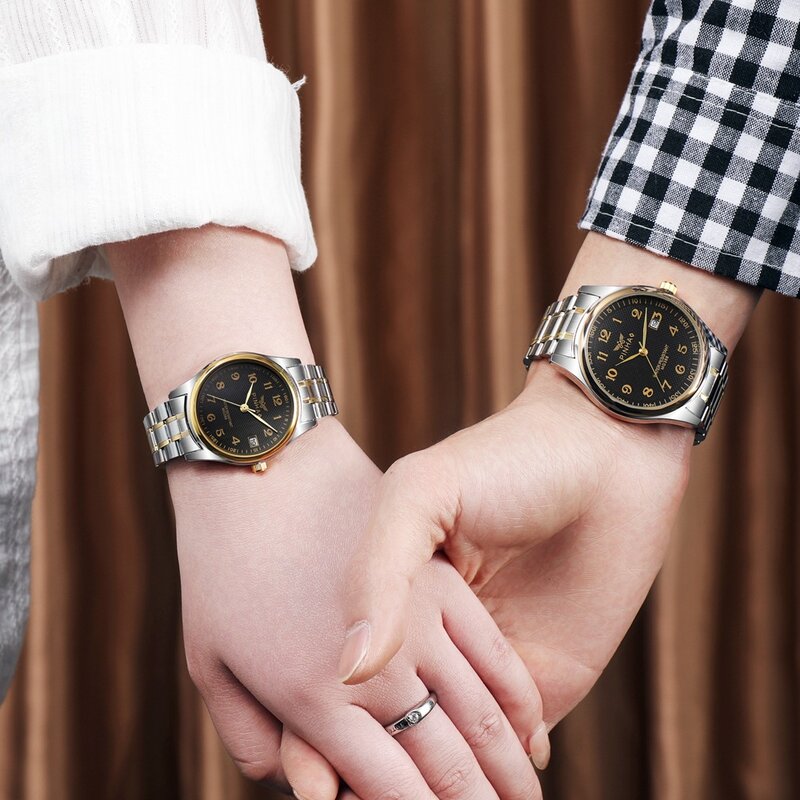 Miłośnicy zegarki Top marka luksusowy zegarki kwarcowe dla par wodoodporny skórzany pasek do zegarka mężczyźni i kobiety pary prezent