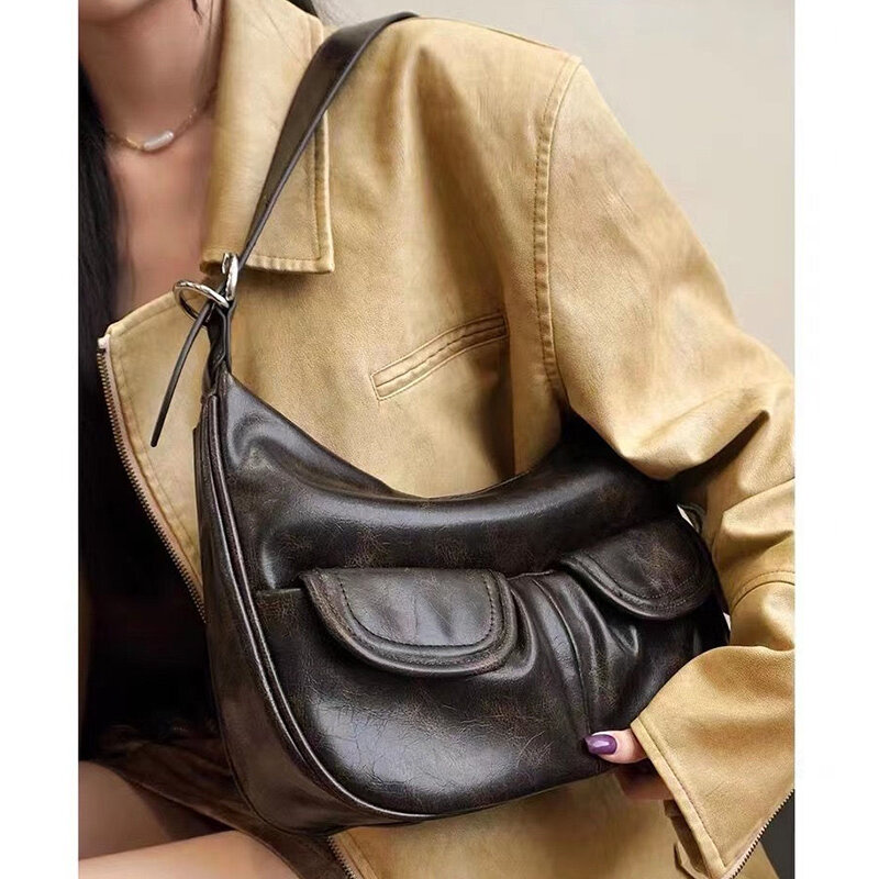HAEX Vintage Women Handbags Fashion PU Korean Style Daily Commute Shoulder Bags All-match Large Capacity Messenger Bag Shopper