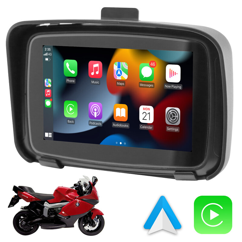 Écran Carplay étanche pour moto, navigation GPS, sans fil, Android Auto IPX7, C5 pouces
