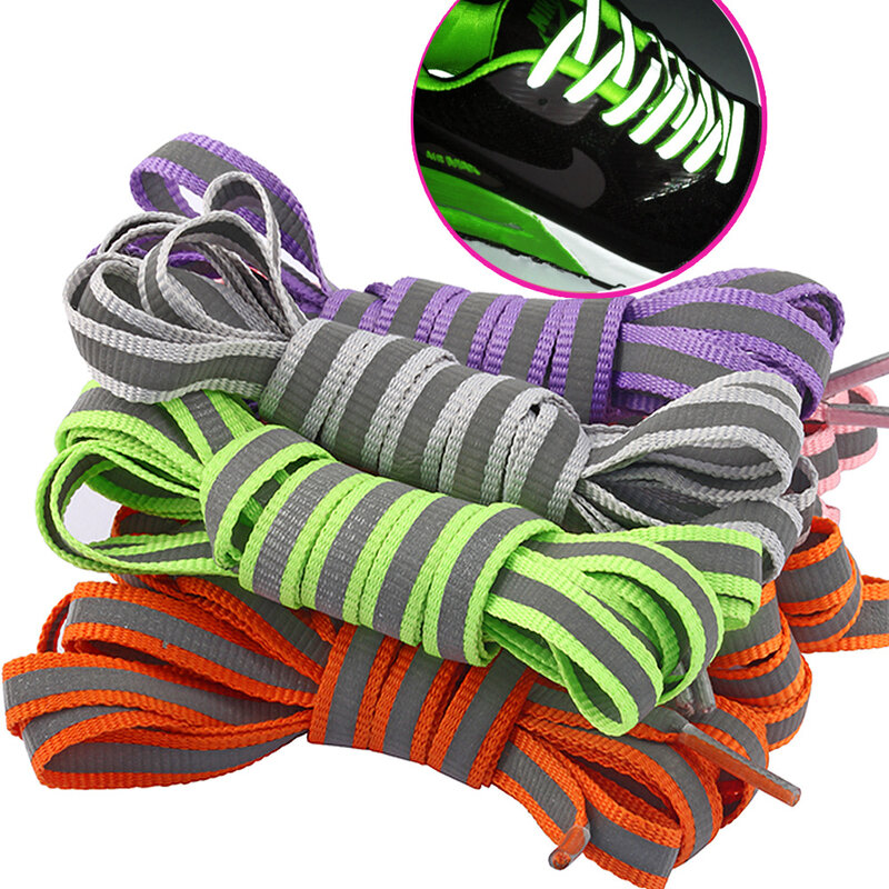 1 Pair Popular Double Side Warning Reflective Runner Safety Luminous Glowing Shoelaces Unisex For Sport Basketball Canvas Shoes
