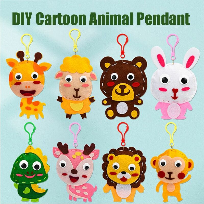 Montessori Cartoon animal pingentes para crianças, encantos artesanais não tecidos, chaveiro DIY, pacote de material para bebê, artes e ofícios, pacote de material