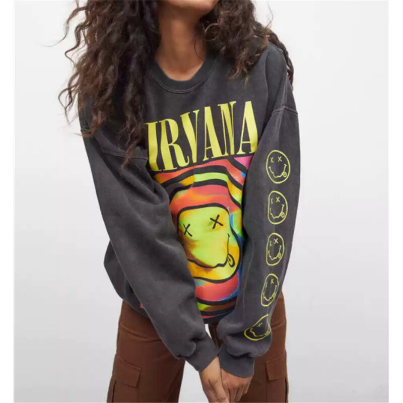 Y2k kaus longgar lengan panjang gambar kartun Sweatshirt wanita musim semi kasual mode Grunge ukuran besar kerah o pakaian Pullover 2023