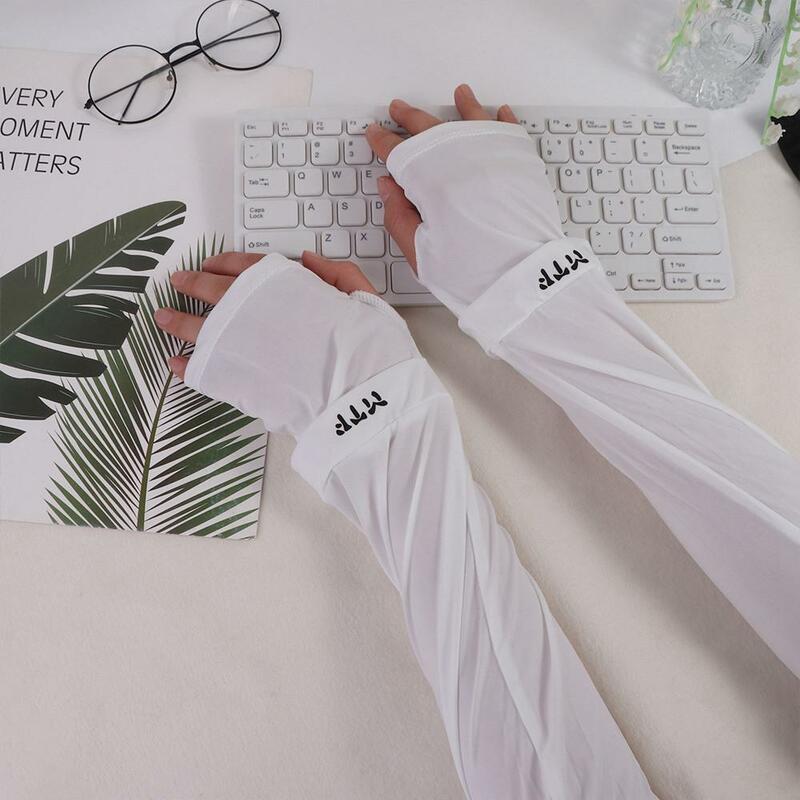 Elastic Outdoor Letter Solid Color Sun Protection Driving  Arm Cover Ice Silk Summer Sunscreen Sleeves Women Arm Sleeves