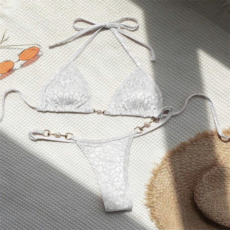 2-częściowy wzór w cętki Bikini damskie strój kąpielowy Top + bielizna letnie wakacje na plaży gorąca dziewczyna szaty Streetwear sznurowane