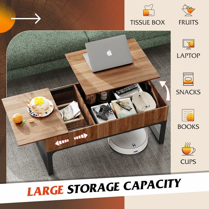 Lift Top Coffee Table for Living Room,Modern Wood Coffee Table with Storage,Hidden Compartment and Drawer for Apartment, Home
