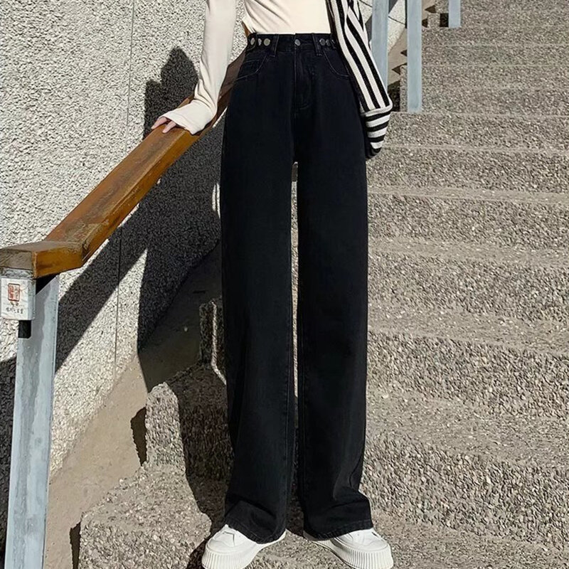 Feynzz女性パンツ女性のジーンズハイウエストデニムパンツワイド脚デニム服ブルージーンズヴィンテージ品質のファッションストレートパンツ