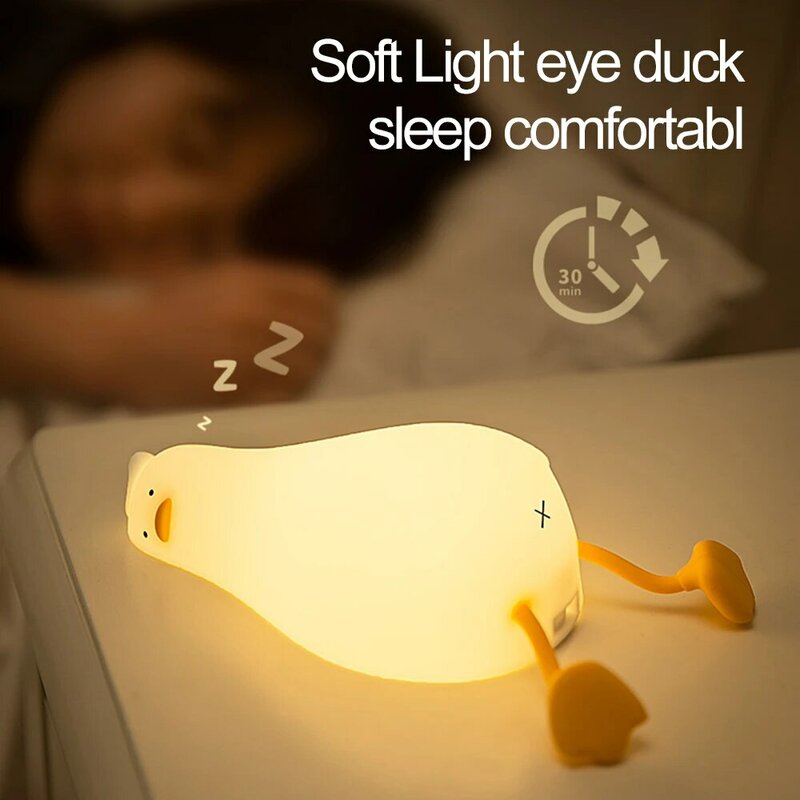 LED Duck Night Light Rechargeable Touch Silicone Cartoon Clap Duck Sleeping Night Lamp for Bedroom Decoration Children Gift