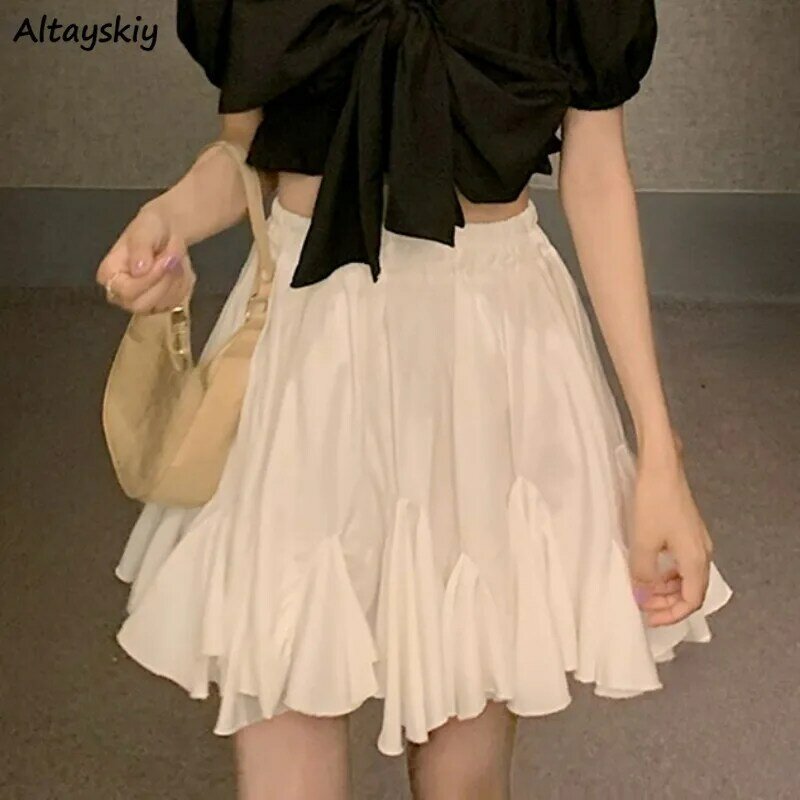 Falten röcke für Frauen All-Match koreanischen Stil solide junge Mädchen Sommerkleid ung Mode Mini dünne High Street Design Freizeit