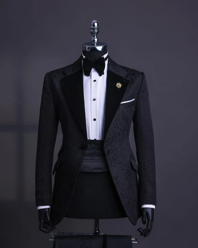 Costumes sur mesure 2 pièces pour hommes, blazer et pantalon, revers en velours pointu, un bouton, mince, sur mesure, grande taille, mariage, P987