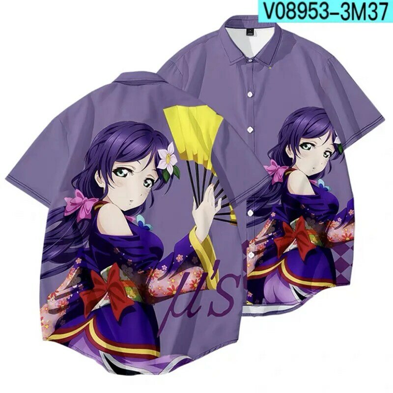 일본 애니메이션 Kawaii Lovelive 귀여운 소녀 3d 폴로 티셔츠 탑스, 패션 여름 하와이 해변 남성 여성 v넥 반팔 티셔츠