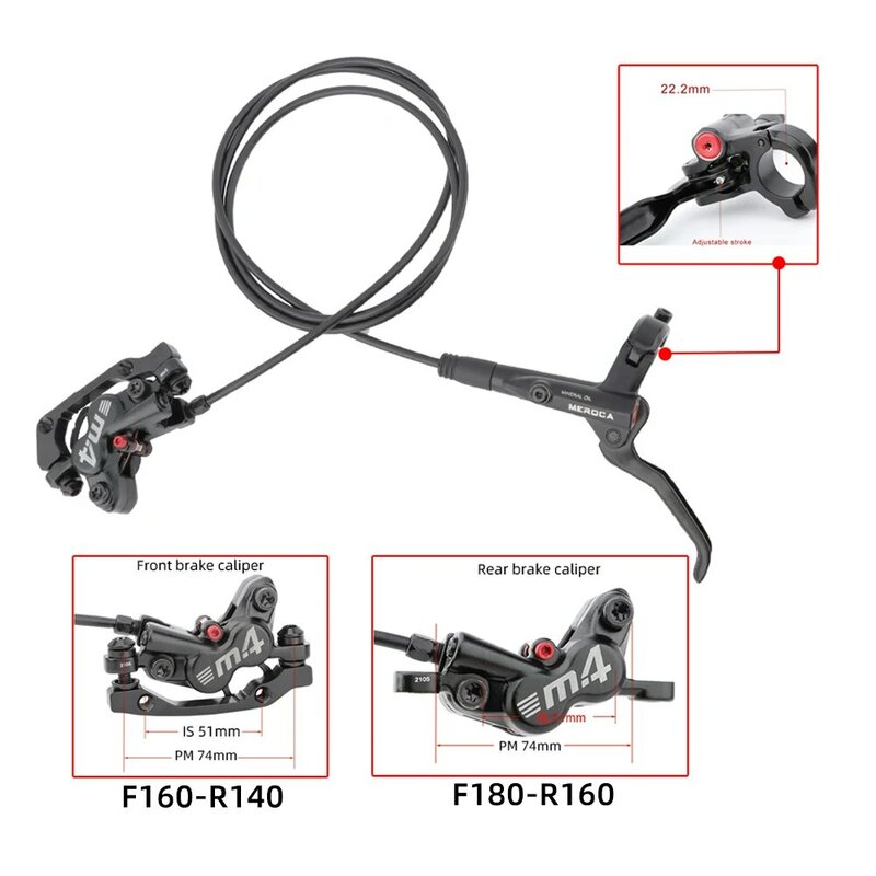MEROCA 4-Piston MTB Hydraulic Brake Set With Silicone Protective Cover Front And Rear Brake 800mm/1400mm Bike Disc Brake For MTB