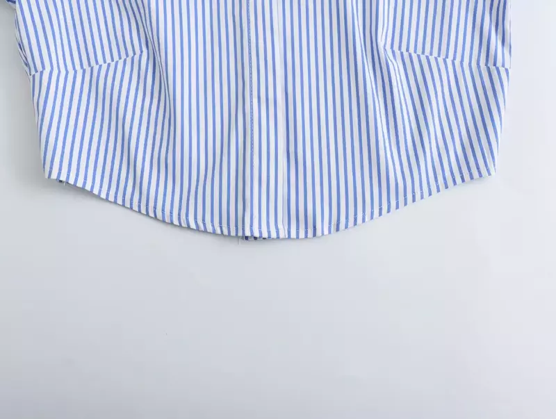 Женская облегающая блузка в полоску, универсальная винтажная блузка с отложным воротником и длинным рукавом, на пуговицах, шикарные топы, новинка 2024