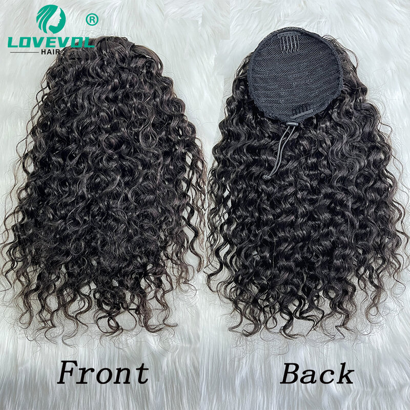 Lovevol Curly Ponytail Extensions For Women 18”-28“ 160G Drawstring Human Hair Ponytail With Two Clips Afro Drawstring Ponytail