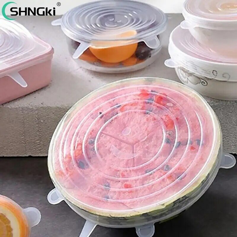 Tapas de silicona adaptables para platos, cubiertas universales para mantener los alimentos frescos, elásticas, herméticas, 6 piezas