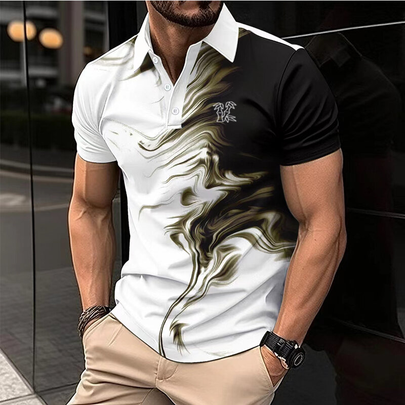 Polo informal de manga corta para hombre, camiseta transpirable con estampado de moda, ropa de verano