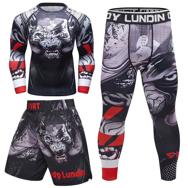 Codylundin Activewear Rash Guard Fitness T-Shirts + Gym Leggings 4 Stuks Hoge Kwaliteit Mma Kleding Kickboxing Apparatuur Voor Mannen Set