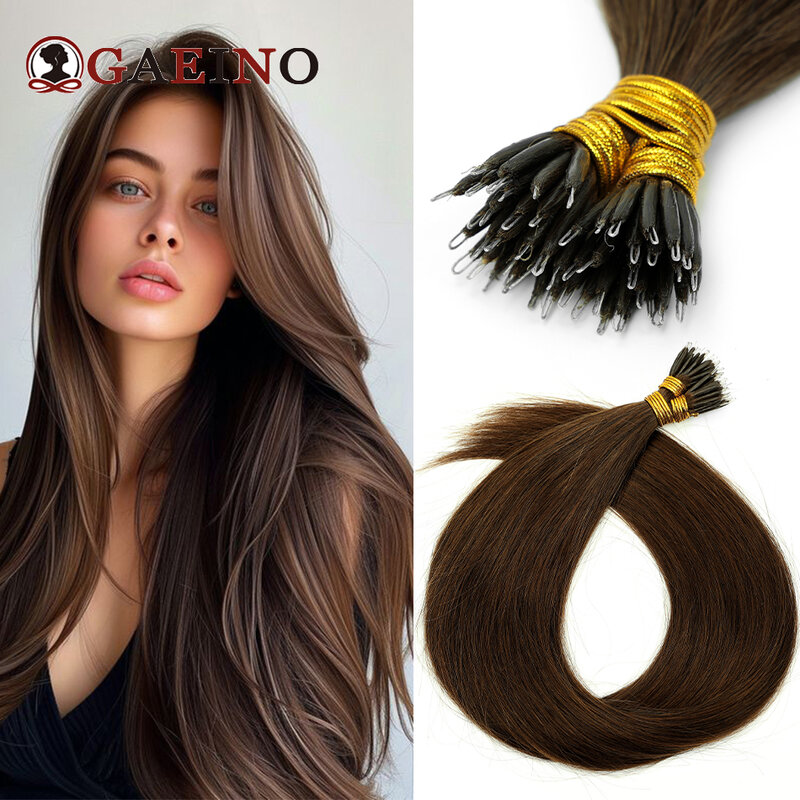 Extensiones de cabello humano con lazo de Micro cuentas, cabello Remy liso, Color marrón medio, 1g/hebra, 50 hebras, 16-22 pulgadas