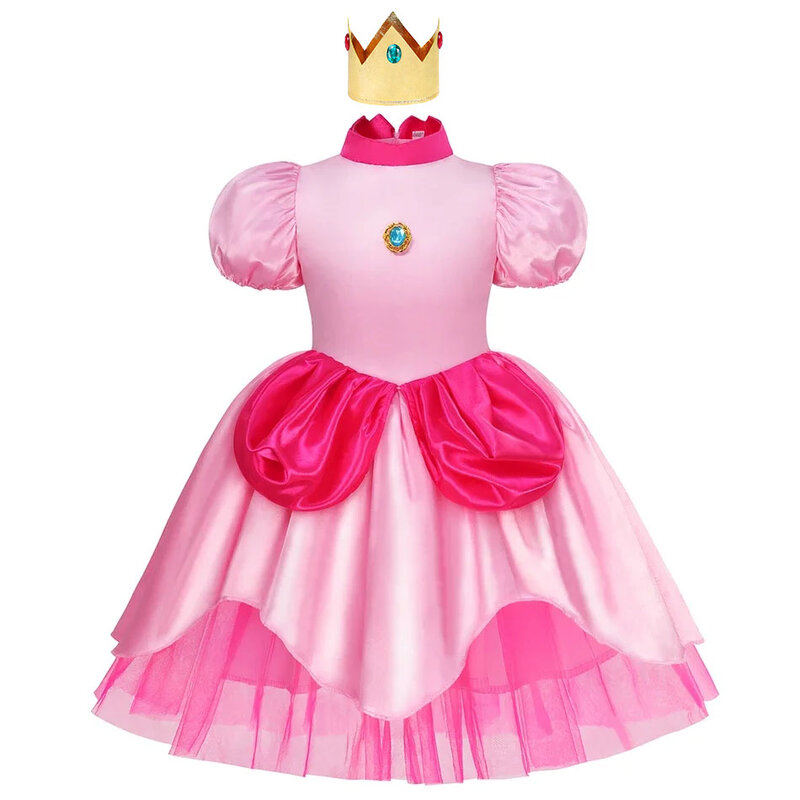 Costume da principessa pesca per ragazze vestito rosa classico Cosplay Halloween Party Dress Up Kids Birthday Outfit 2-10 anni
