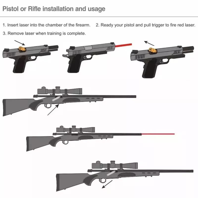Peluru latihan Laser taktis 9x19mm, 380ACP .40S & W .223Rem untuk Glock 17 Taurus G2C Dry Fire Red Dot katrij pelatih Laser