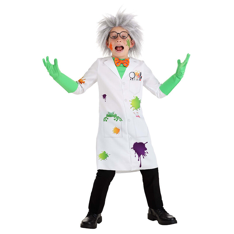 Bachrza laboratoryjnego kostium halloweenowy dla dziewczynki chłopców Unisex, którzy zachwycają się kostiumem szalonego naukowca