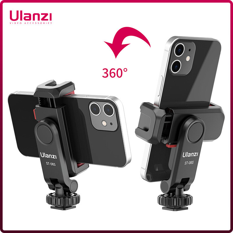Ulanzi Vertical Shooting Phone Mount Holder, monitor da câmera DSLR, braçadeira de tripé para Smartphone Vlog, ST-06S