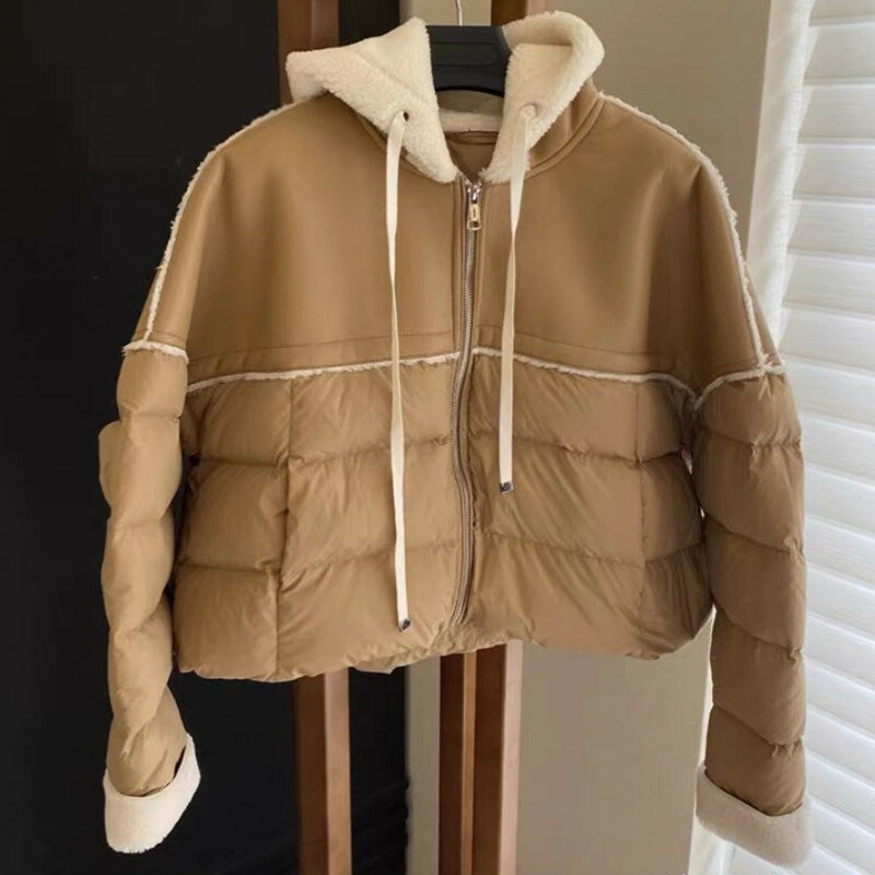 コード付きの耐久性のあるジャケット,快適なジャケット,ルーズフィット,毛皮で作られた,統合された冬