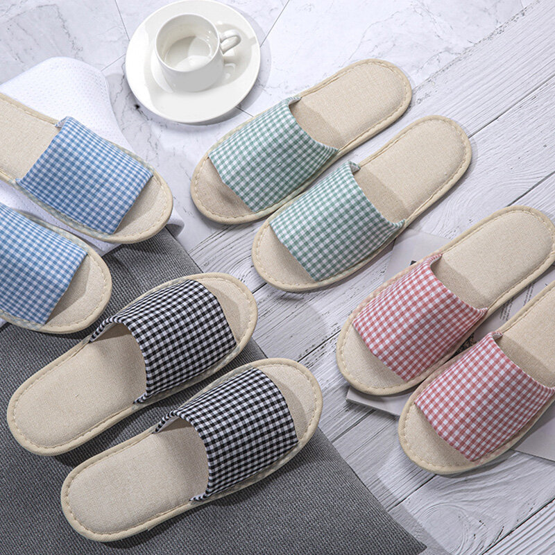 Lattice Flip Flop Slippers Loafer Wedding Shoes Linen Guest Slippers Non-slip Hotel Slippers Home Four Seasons Shoes Chaussure