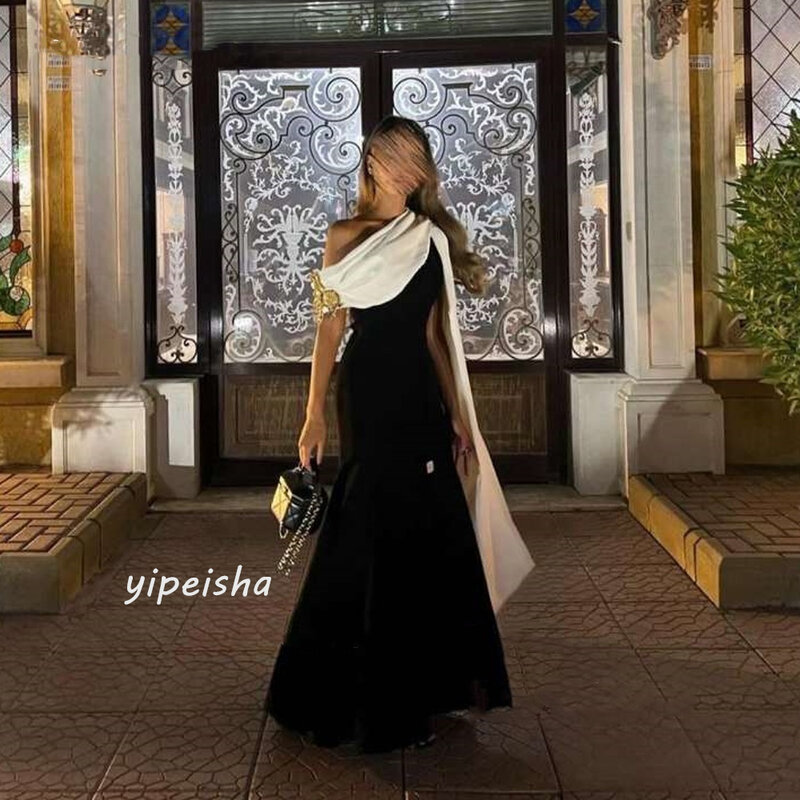 Jiayigong  Jersey Sequined Ruched Engagement A-line One-shoulder Bespoke Occasion Gown Long Dresses Saudi Arabia Evening