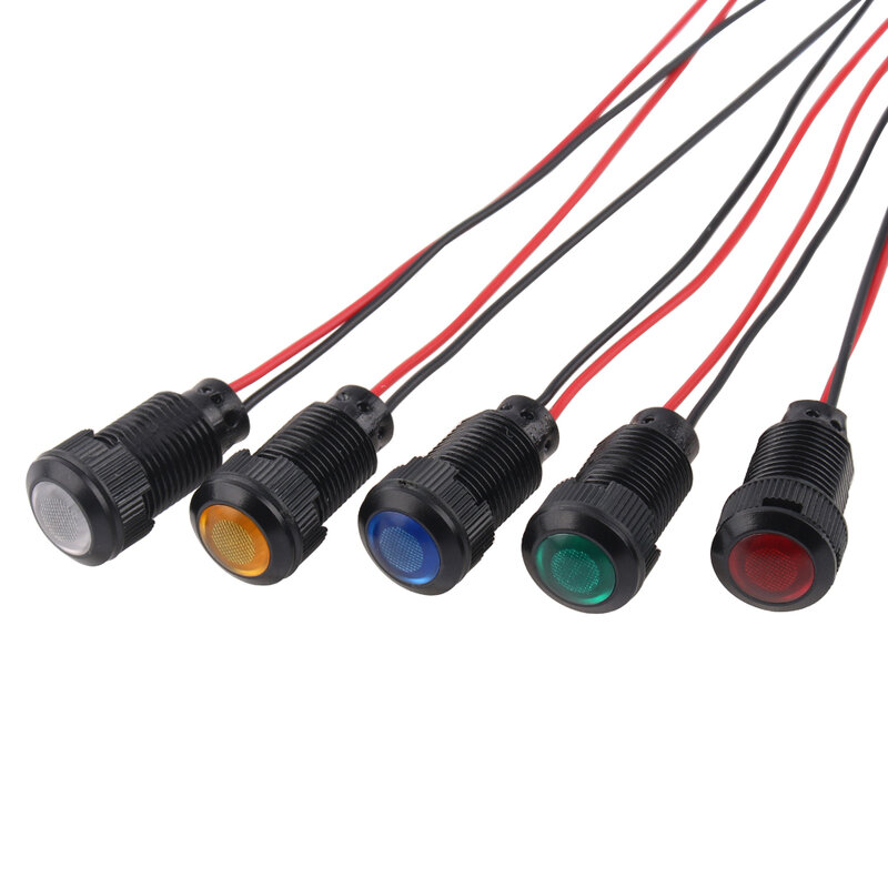 1pc 12mm Oxidized Black Plastic Indicator Light Mini Warning LED Pilot Signal Lamp 6V12V24V 220V with Wire Red Yellow Blue Green