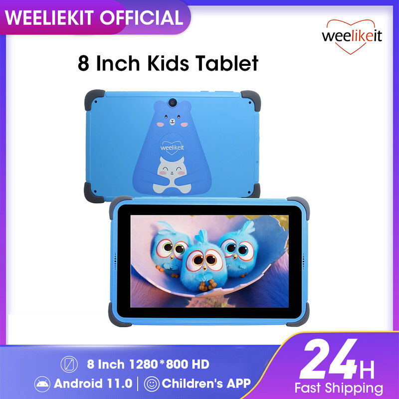 Weelikeit-Tablet Android 11 para crianças, Tablet de estudo infantil, Quad Core, Wi-Fi com suporte, 1280x800 IPS, 2GB, 32GB, 4500mAh, 8"