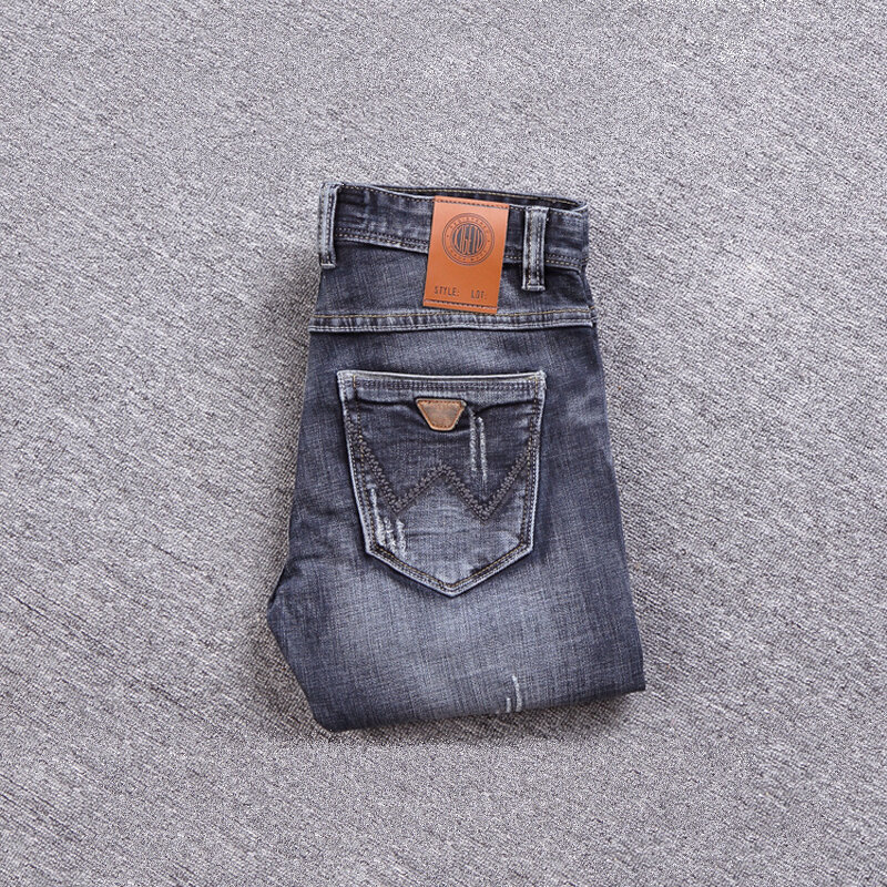 Włoski projektant modne dżinsy męskie Retro czarny niebieski rozciągliwe dopasowanie pasuje do porwane jeansy męskie spodnie w stylu Vintage casualowe spodnie jeansowe Hombre