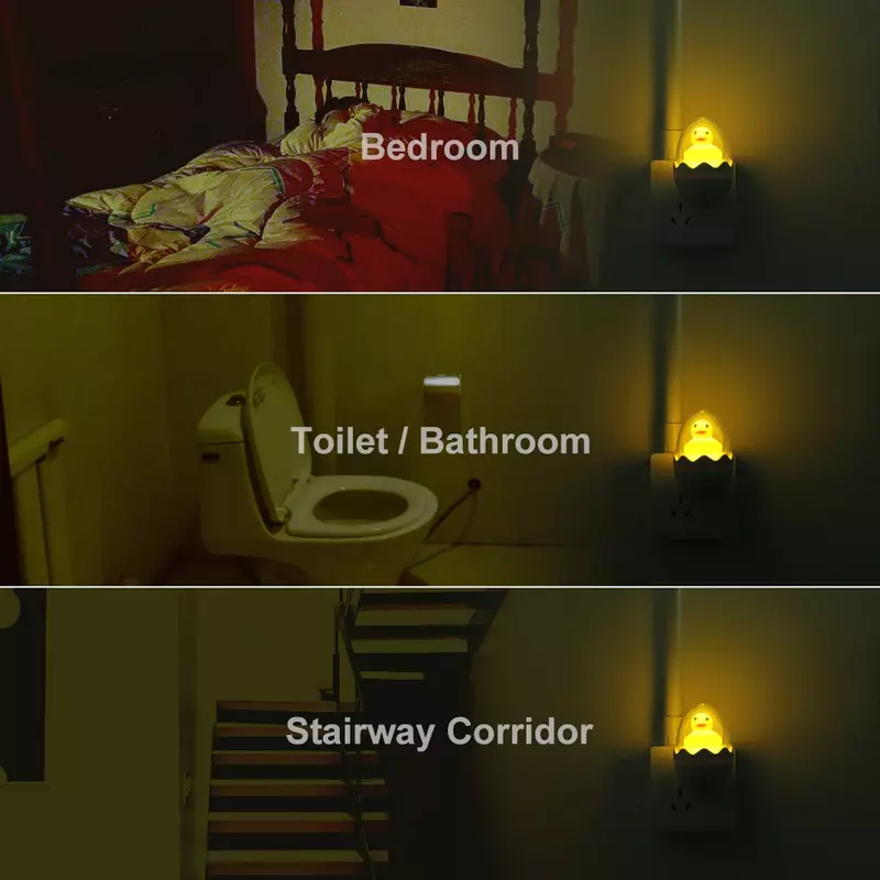 ANBLUB EU 플러그 노란색 오리 LED 야간 조명 센서 제어, 조도 조절 벽 램프, 침실 아기 어린이