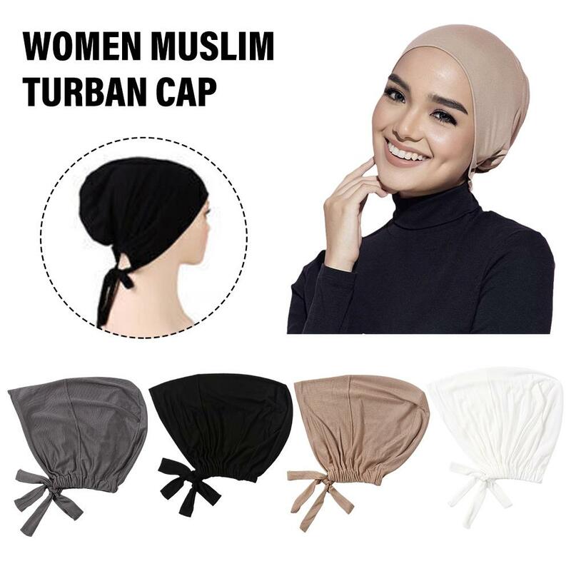 Turbante elástico musulmán para mujer, gorro de Modal suave, pañuelo para la cabeza, Hijab, bufanda interior de gasa islámica, M Q8A9